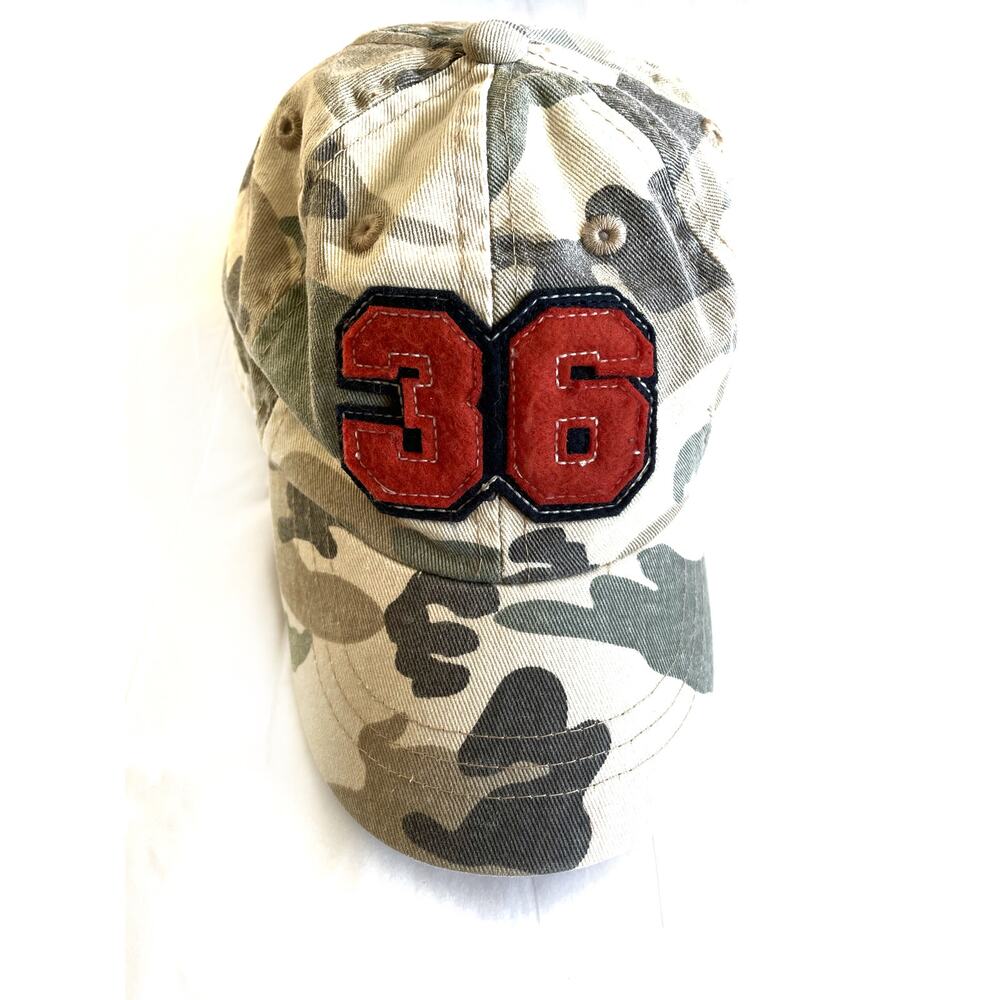 Children's Place tan camo baseball cap with orange 36 patch. OS
